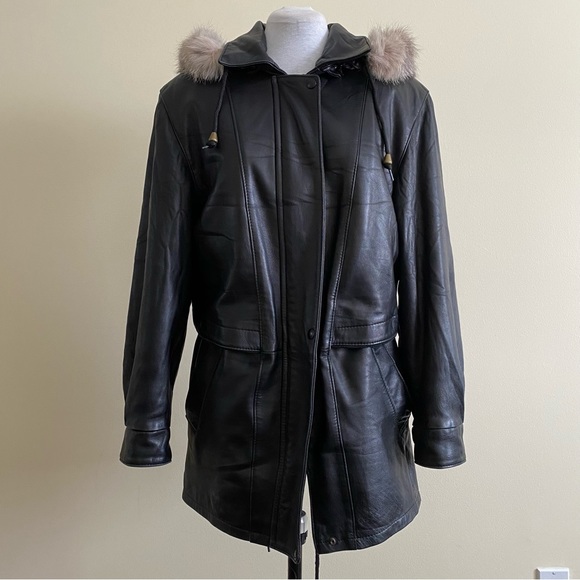 vintage leather parka with fur hood - Picture 1 of 11